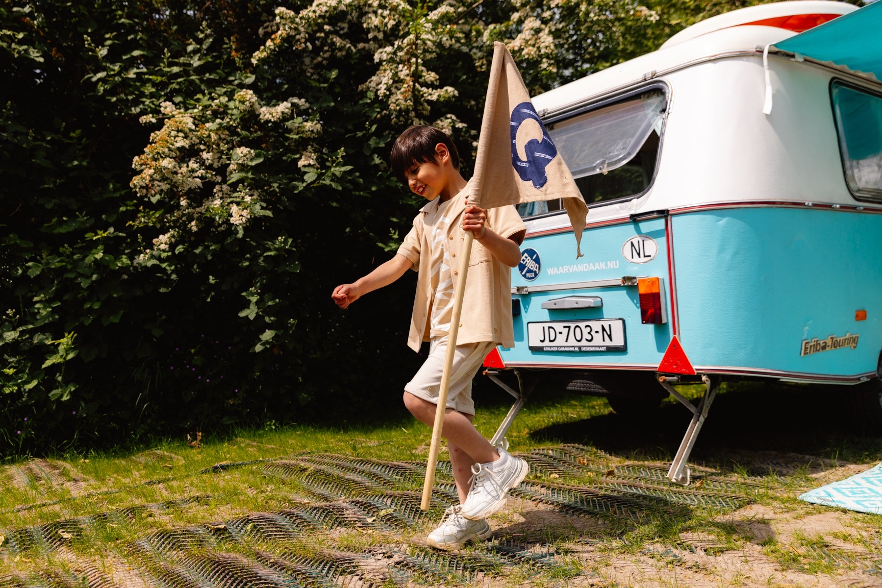 Blouse met korte mouwen | Zand