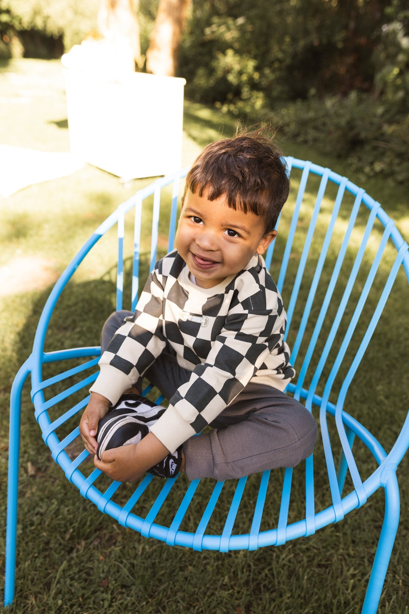 Pullover Schwarze karierte | AOP Grey Shapes