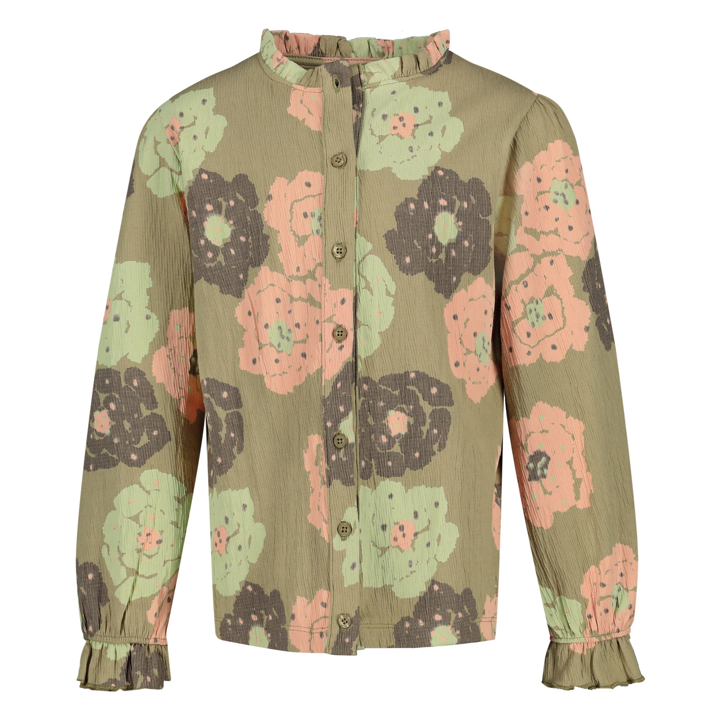 Blouse met bloemen | AOP Green Flower