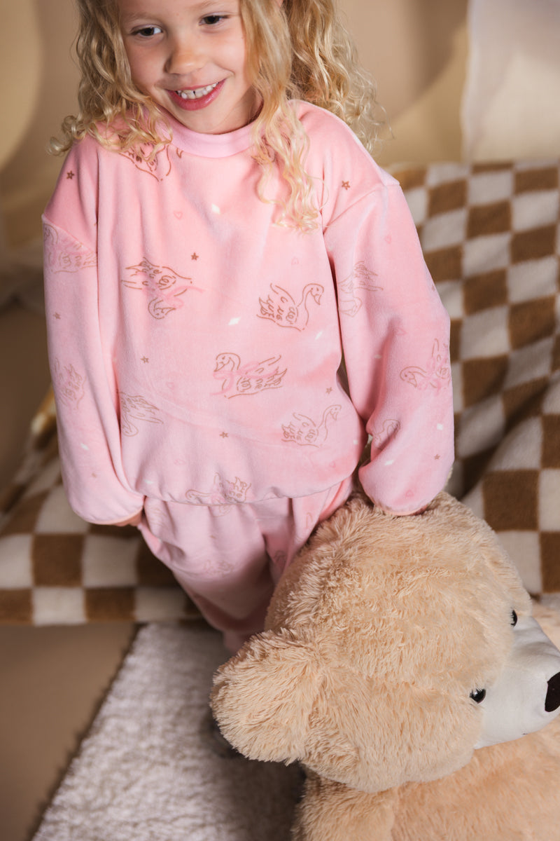 Pyjama roze met zwanenprint | AOP Pink Animal